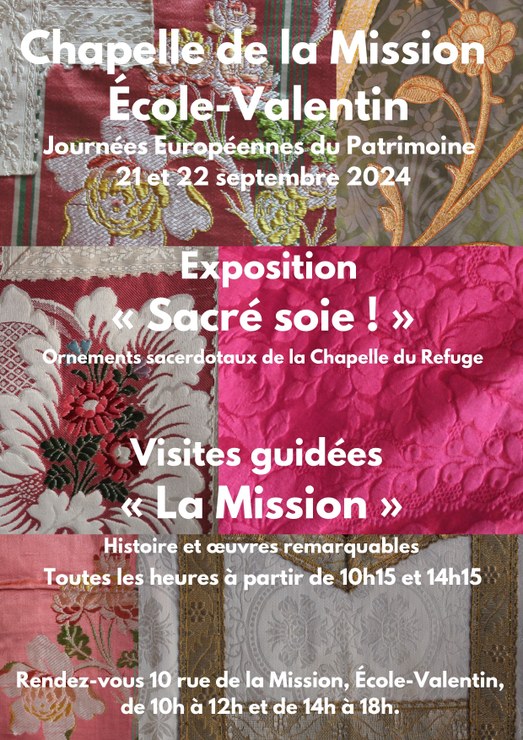 Affiche exposition Sacrée soie - Chapelle de la Mission Ecole-Valentin