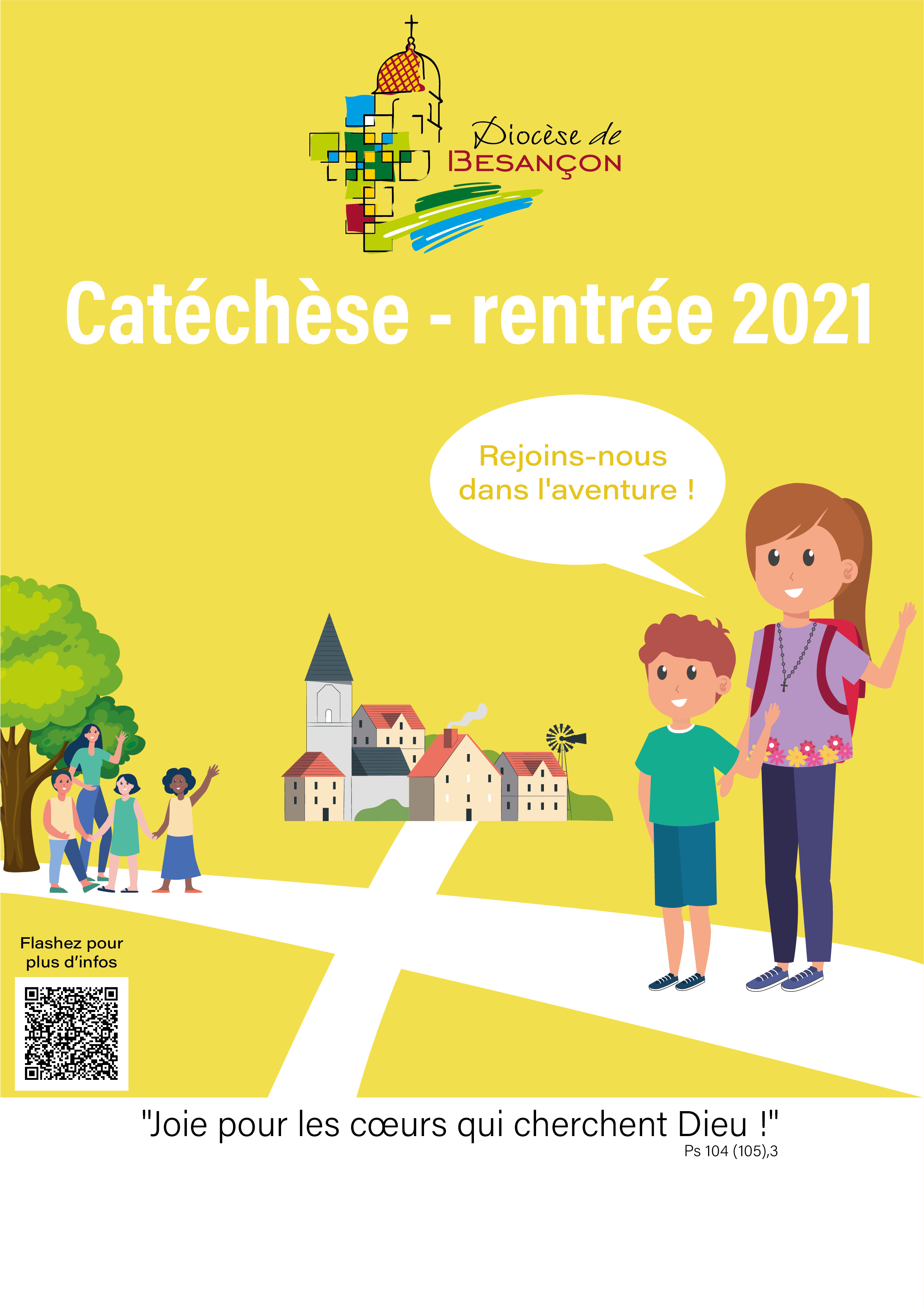 Affiche fond jaune village